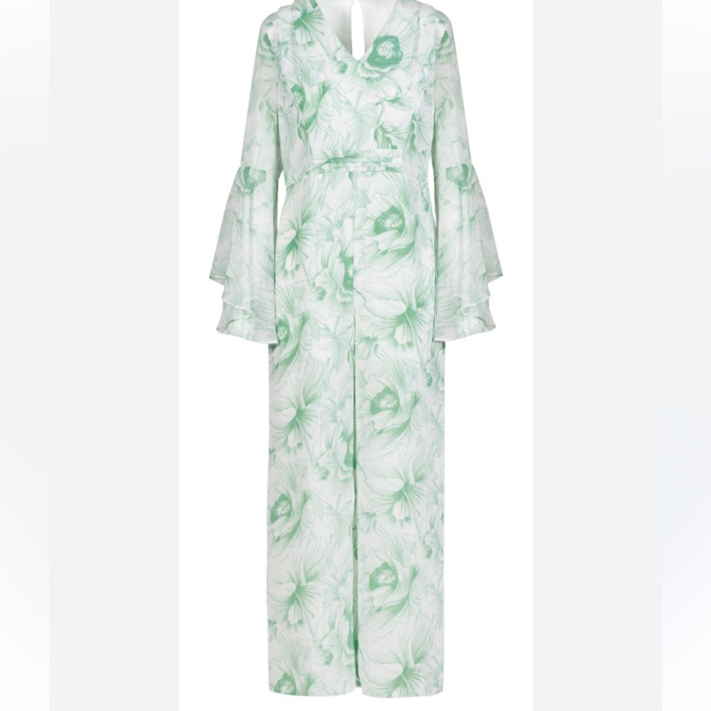 NWT ANONYME Designers Italy Floral Green Leaf Pantsuit IT 42 US Size 6 - Picture 1 of 16